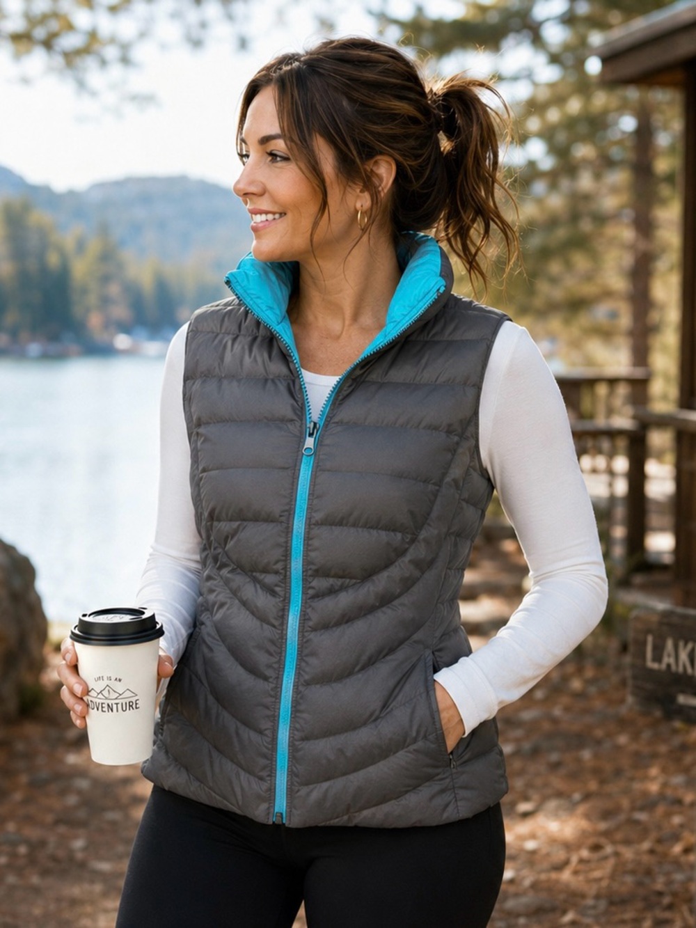 Be By Blanc Noir Down Puffer Vest Gray Aqua Zip Front Small